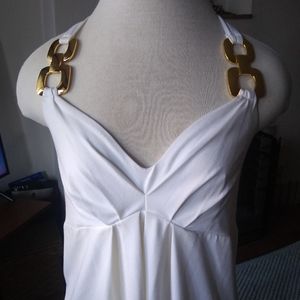 Cache White Boho Plunging Neckline Gold Hardware Tunic Halter M